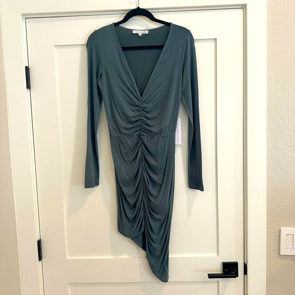Young Fabulous and Broke Long Sleeve, Ruched Front Dress. Size Small